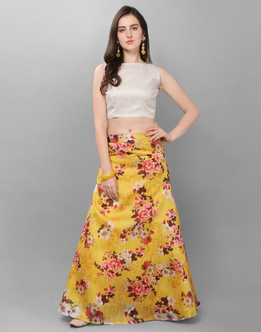 Fantastic Mustard Coloured Bhagalpuri Silk Digital Floral Printed Casual Wear Lehenga