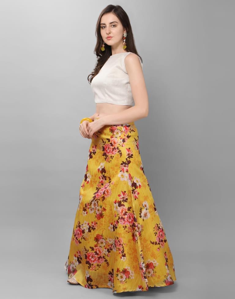 Fantastic Mustard Coloured Bhagalpuri Silk Digital Floral Printed Casual Wear Lehenga