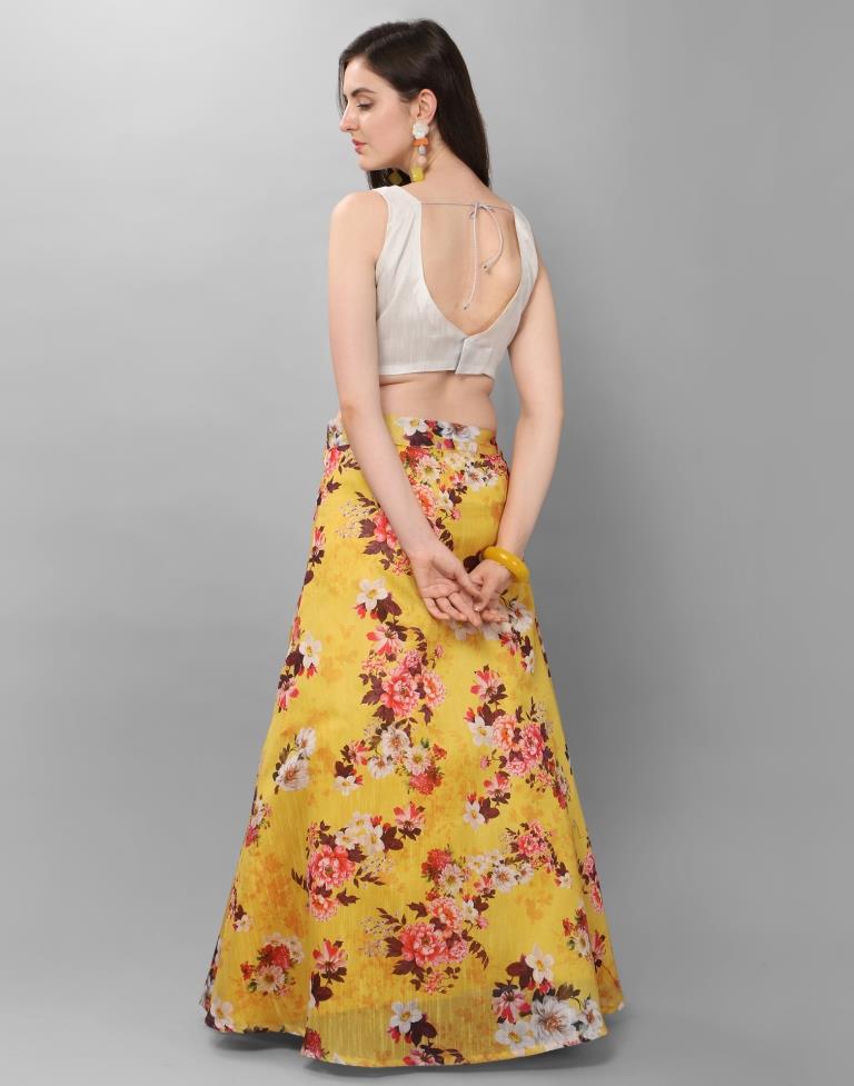 Fantastic Mustard Coloured Bhagalpuri Silk Digital Floral Printed Casual Wear Lehenga