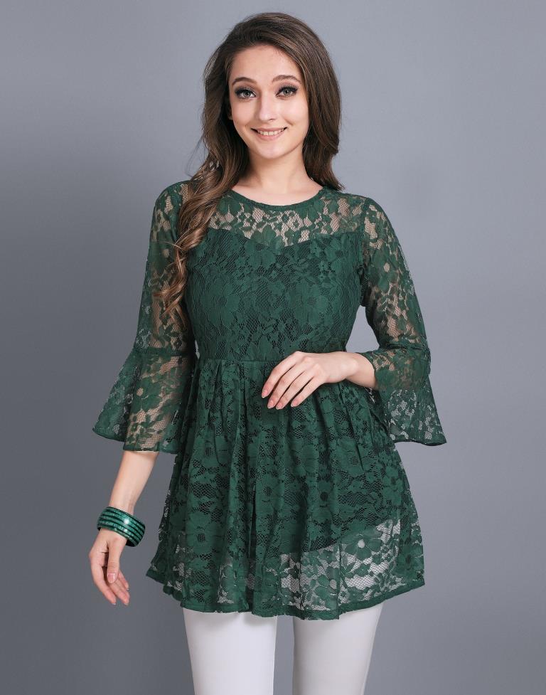 Adorable Green Coloured Net Russell Net Tops