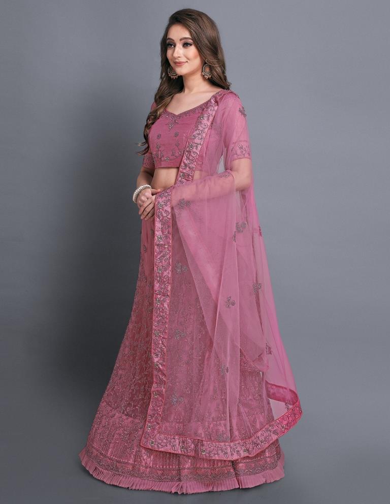 Exuberant Light Pink Coloured Net Emroidered Casual Wear Lehenga