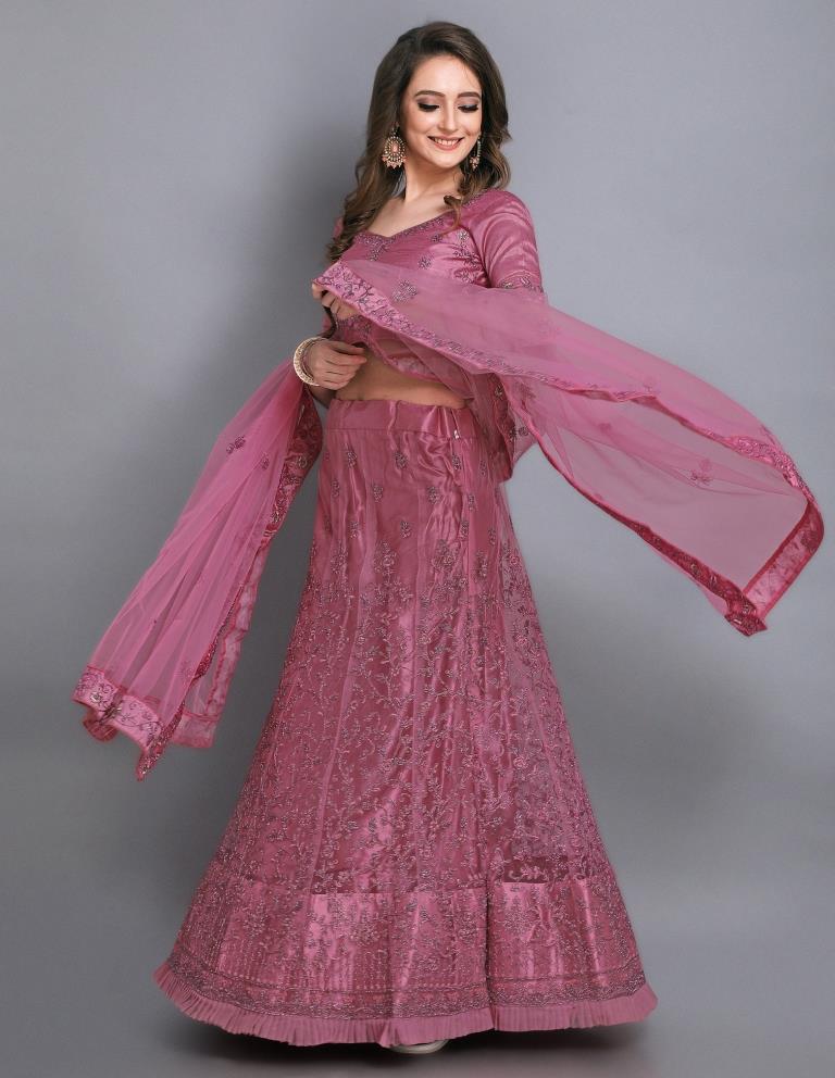 Exuberant Light Pink Coloured Net Emroidered Casual Wear Lehenga