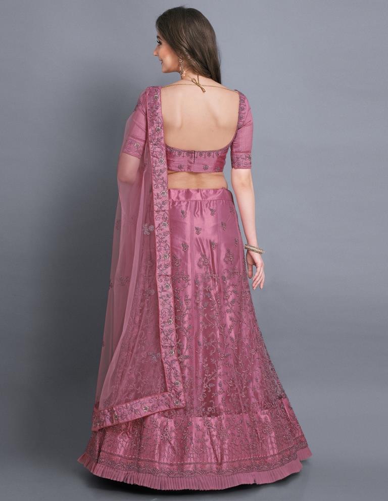 Exuberant Light Pink Coloured Net Emroidered Casual Wear Lehenga