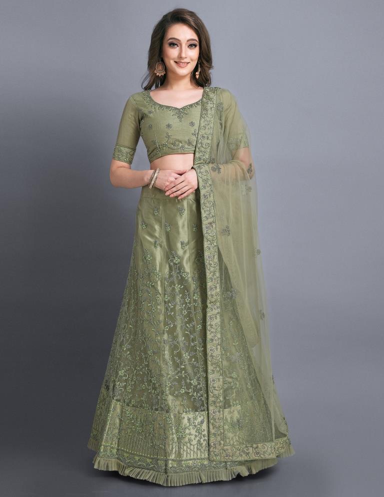 Awesome Light Green Coloured Net Emroidered Casual Wear Lehenga