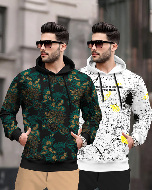 (Pack Of 2) Graphics Printed Mens Hoodie Sweatshirts / Black & White