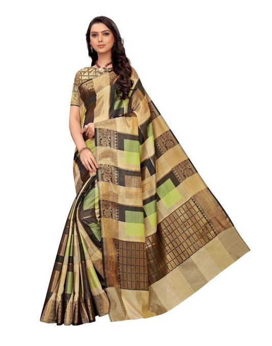 Beige Coloured Jacquard Silk Saree