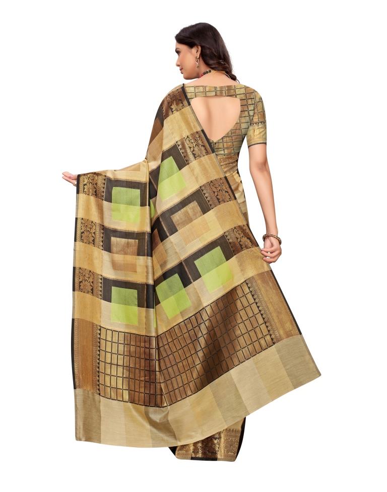 Beige Coloured Jacquard Silk Saree