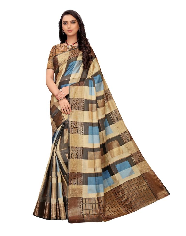 Beige Coloured Jacquard Silk Saree