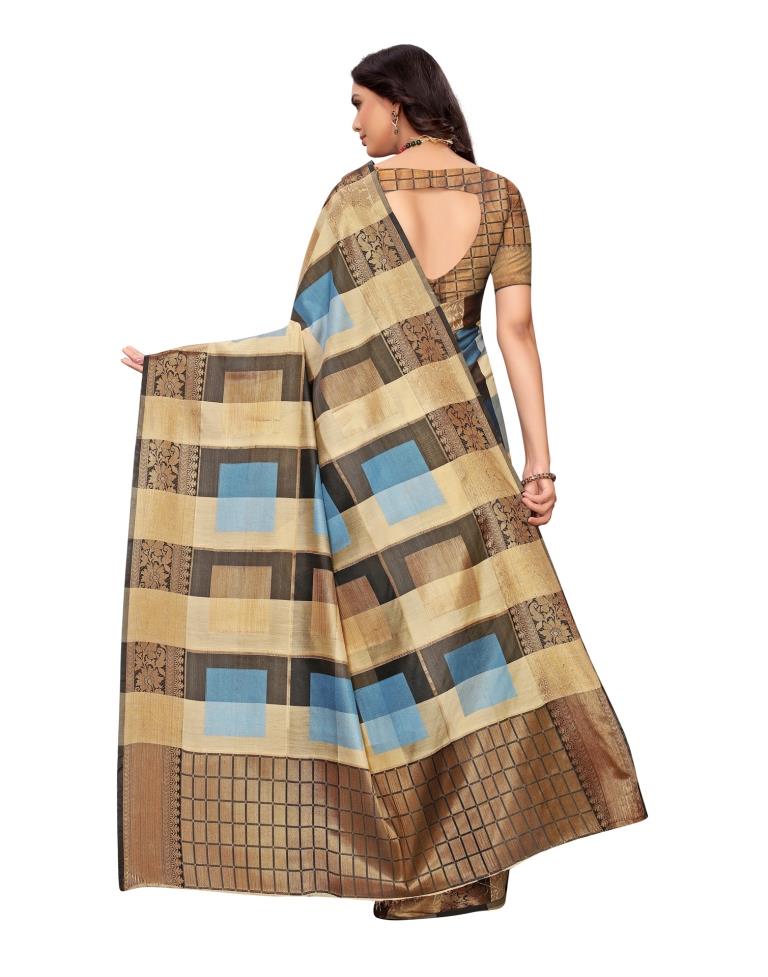 Beige Coloured Jacquard Silk Saree