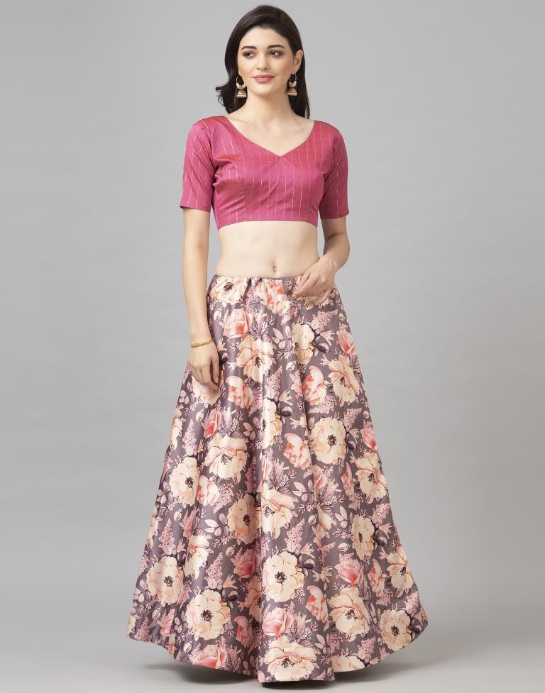 Affluent Dusty Lovendar Coloured Poly Silk Digital Printed Casual Wear Lehenga