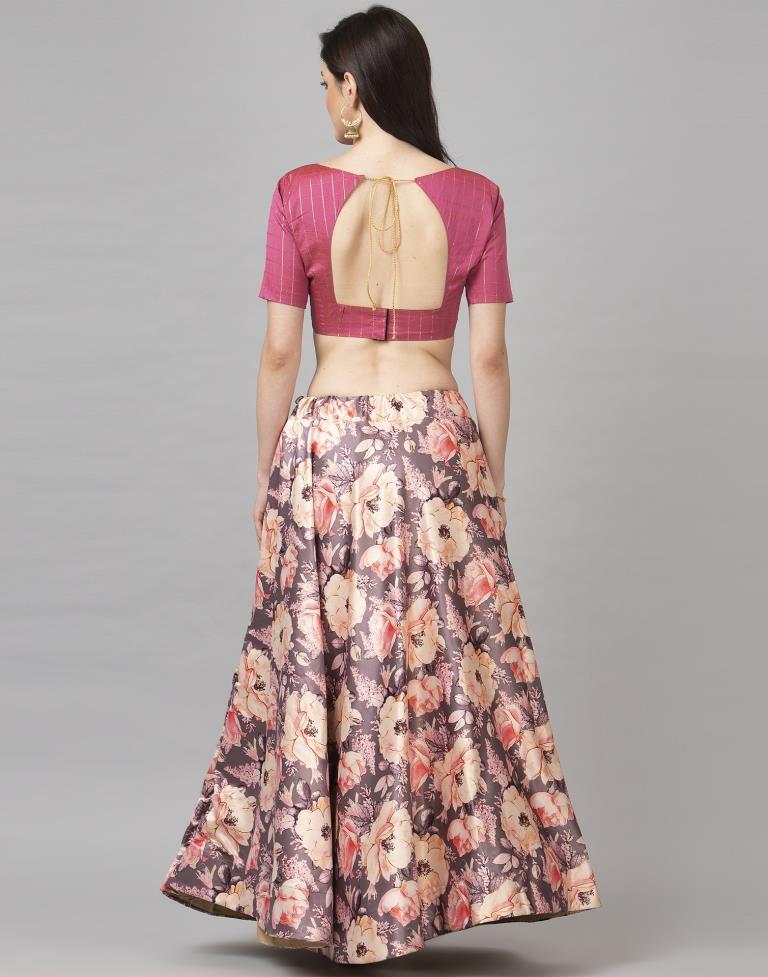 Affluent Dusty Lovendar Coloured Poly Silk Digital Printed Casual Wear Lehenga