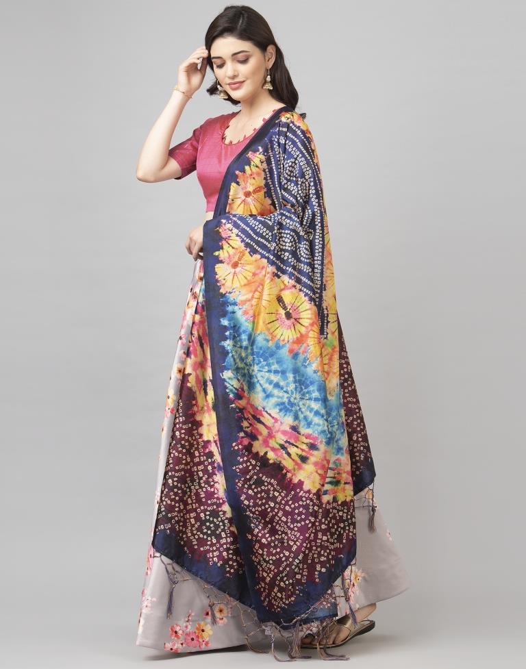 Exquisite Pinkish Gray Coloured Poly Silk Digital Printed Casual Wear Lehenga