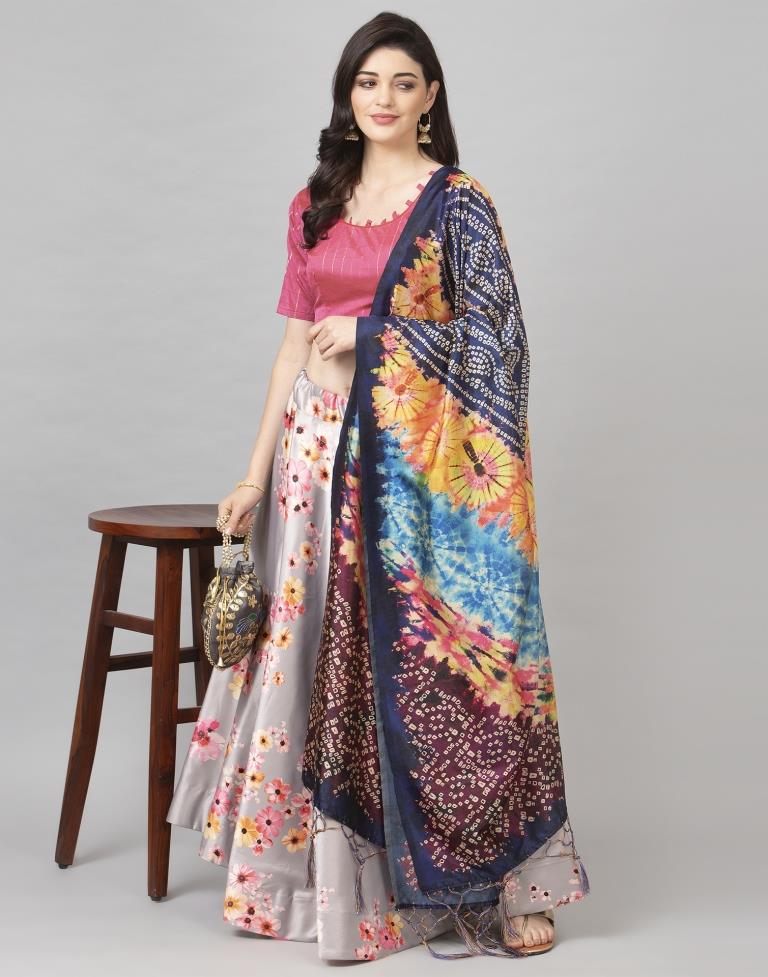 Exquisite Pinkish Gray Coloured Poly Silk Digital Printed Casual Wear Lehenga