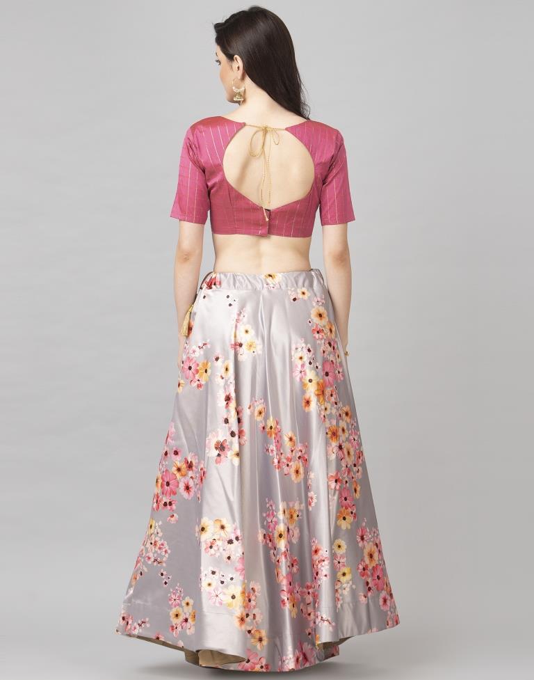 Exquisite Pinkish Gray Coloured Poly Silk Digital Printed Casual Wear Lehenga