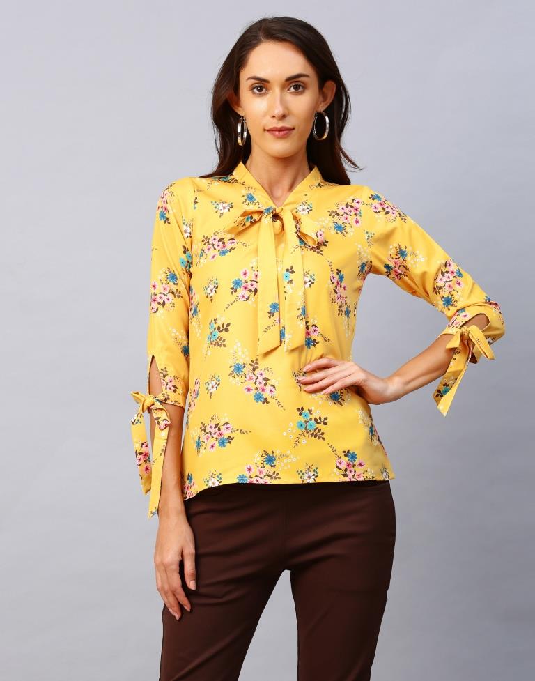 Affluent Yellow Coloured Digital Printed Crepe Tops