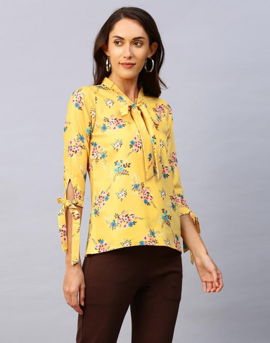 Affluent Yellow Coloured Digital Printed Crepe Tops