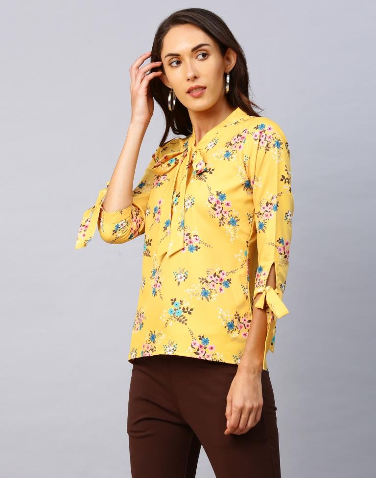 Affluent Yellow Coloured Digital Printed Crepe Tops