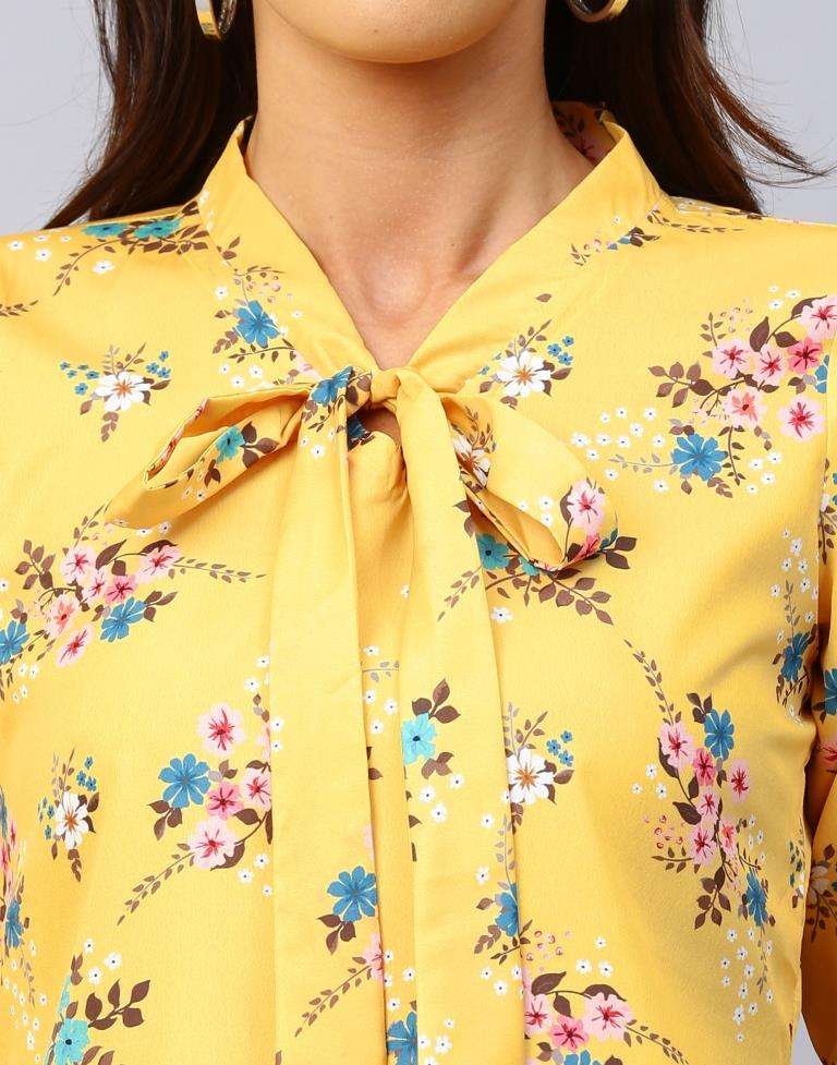 Affluent Yellow Coloured Digital Printed Crepe Tops