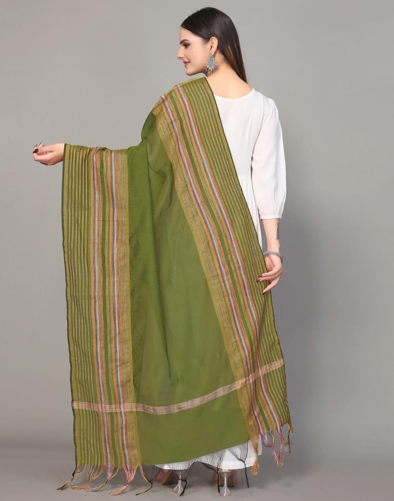 Green And Multicolour Self Woven Dupatta