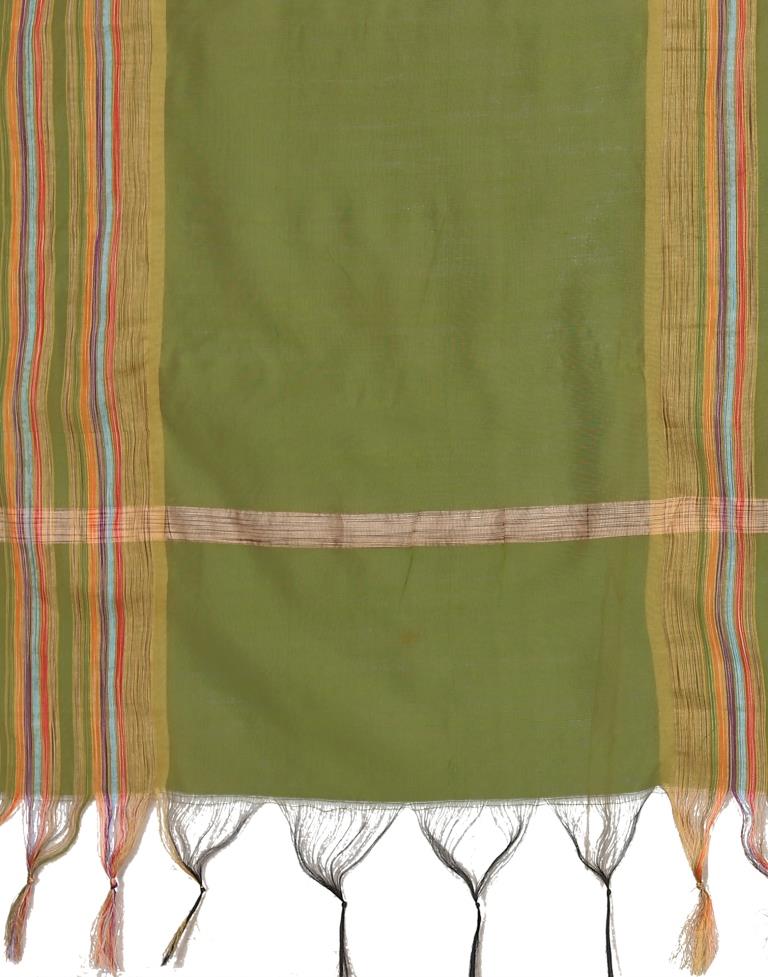 Green And Multicolour Self Woven Dupatta