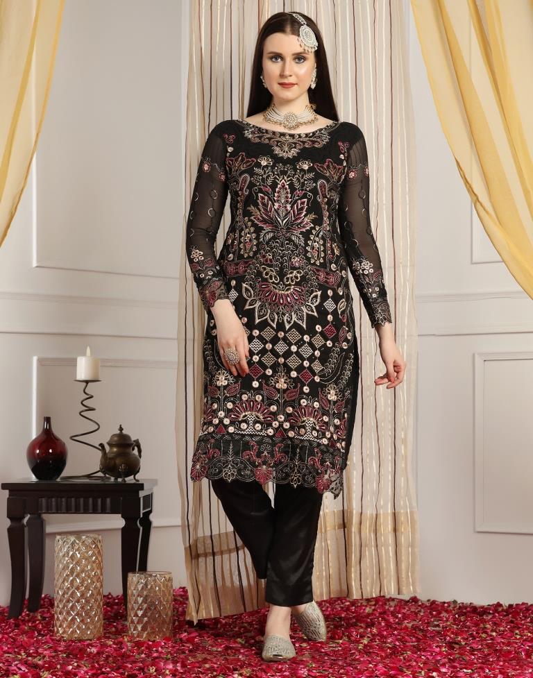 Black Plain Georgette Unstitched Salwar Suit Material