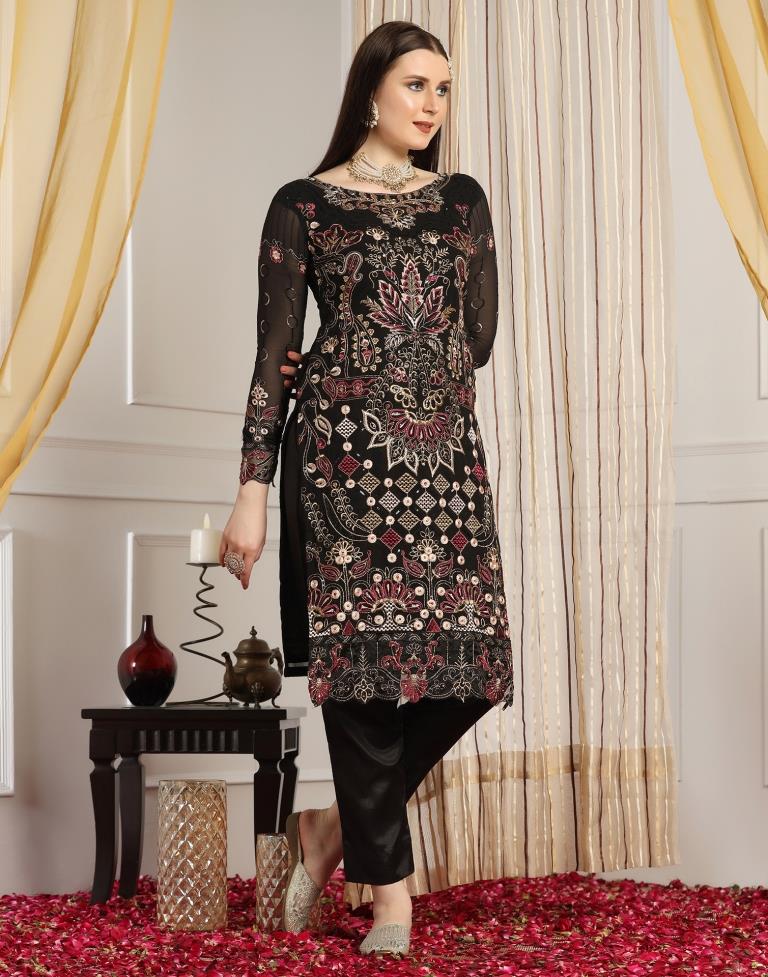 Black Plain Georgette Unstitched Salwar Suit Material