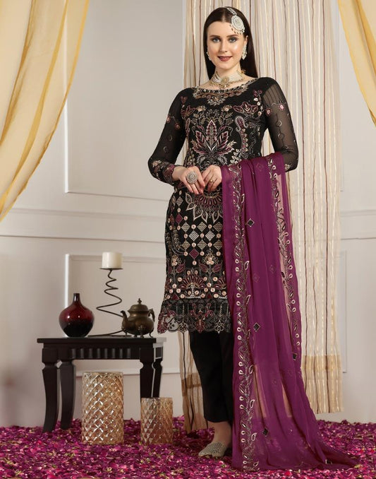 Black Plain Georgette Unstitched Salwar Suit Material