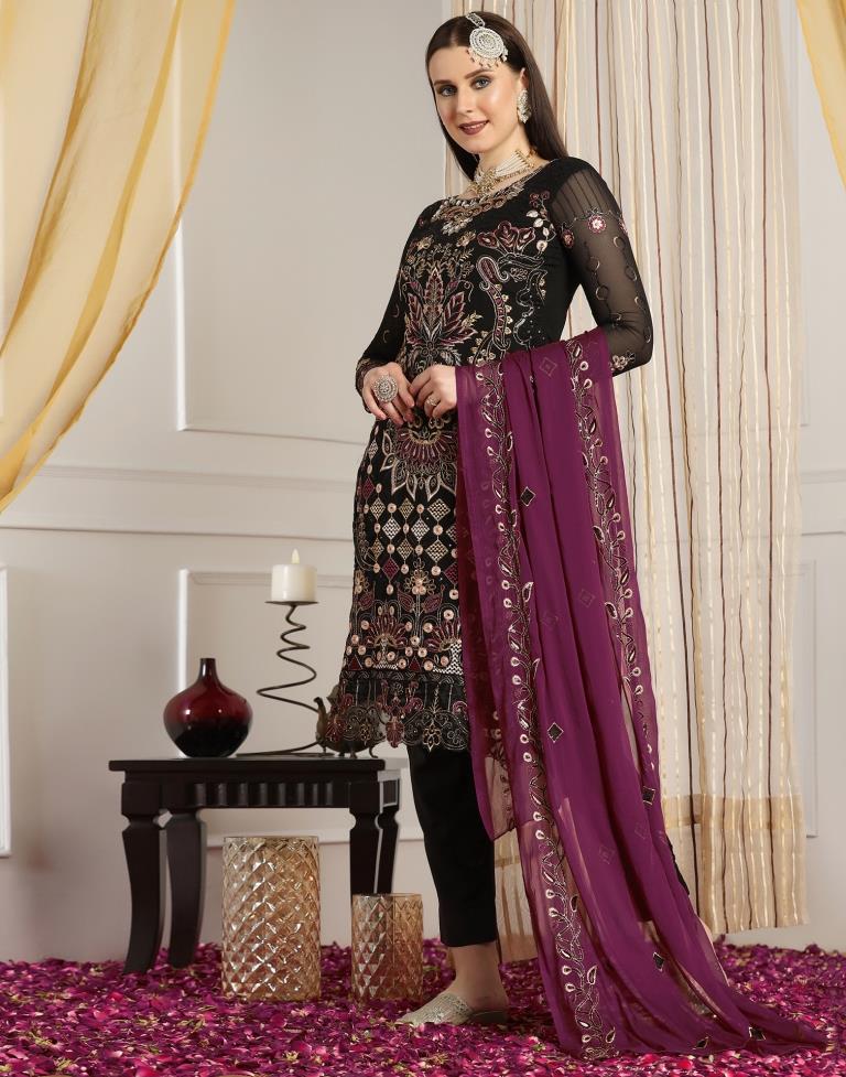 Black Plain Georgette Unstitched Salwar Suit Material