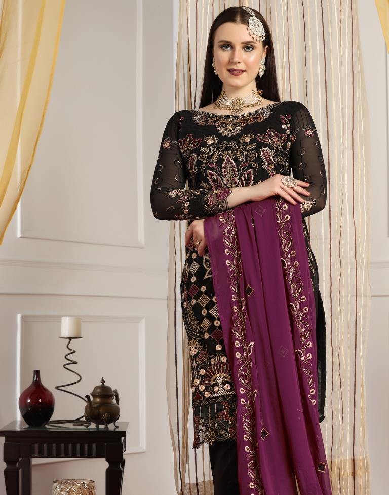 Black Plain Georgette Unstitched Salwar Suit Material