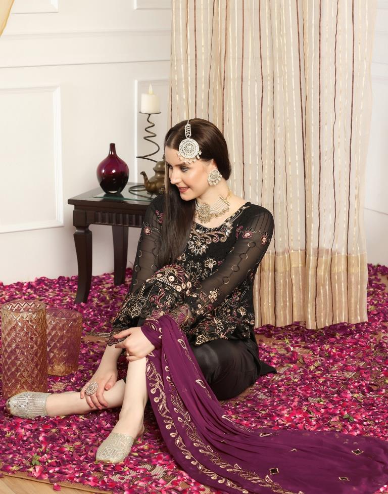 Black Plain Georgette Unstitched Salwar Suit Material