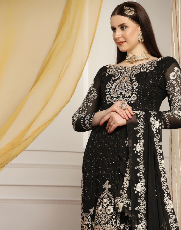 Black Plain Georgette Unstitched Salwar Suit Material