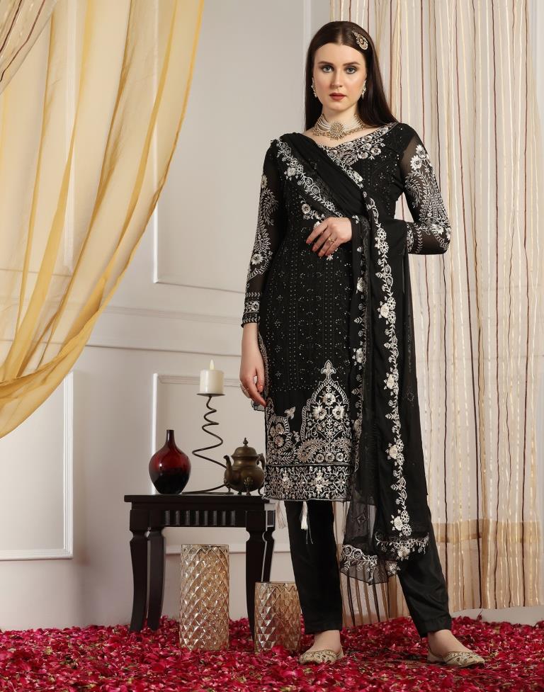 Black Plain Georgette Unstitched Salwar Suit Material