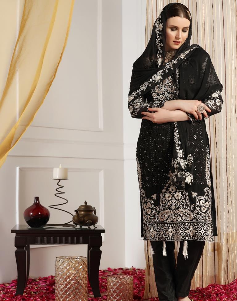 Black Plain Georgette Unstitched Salwar Suit Material