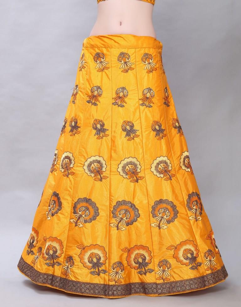 Beautiful Turmeric Yellow Coloured Satin Silk Embroidered Casual Wear Lehenga