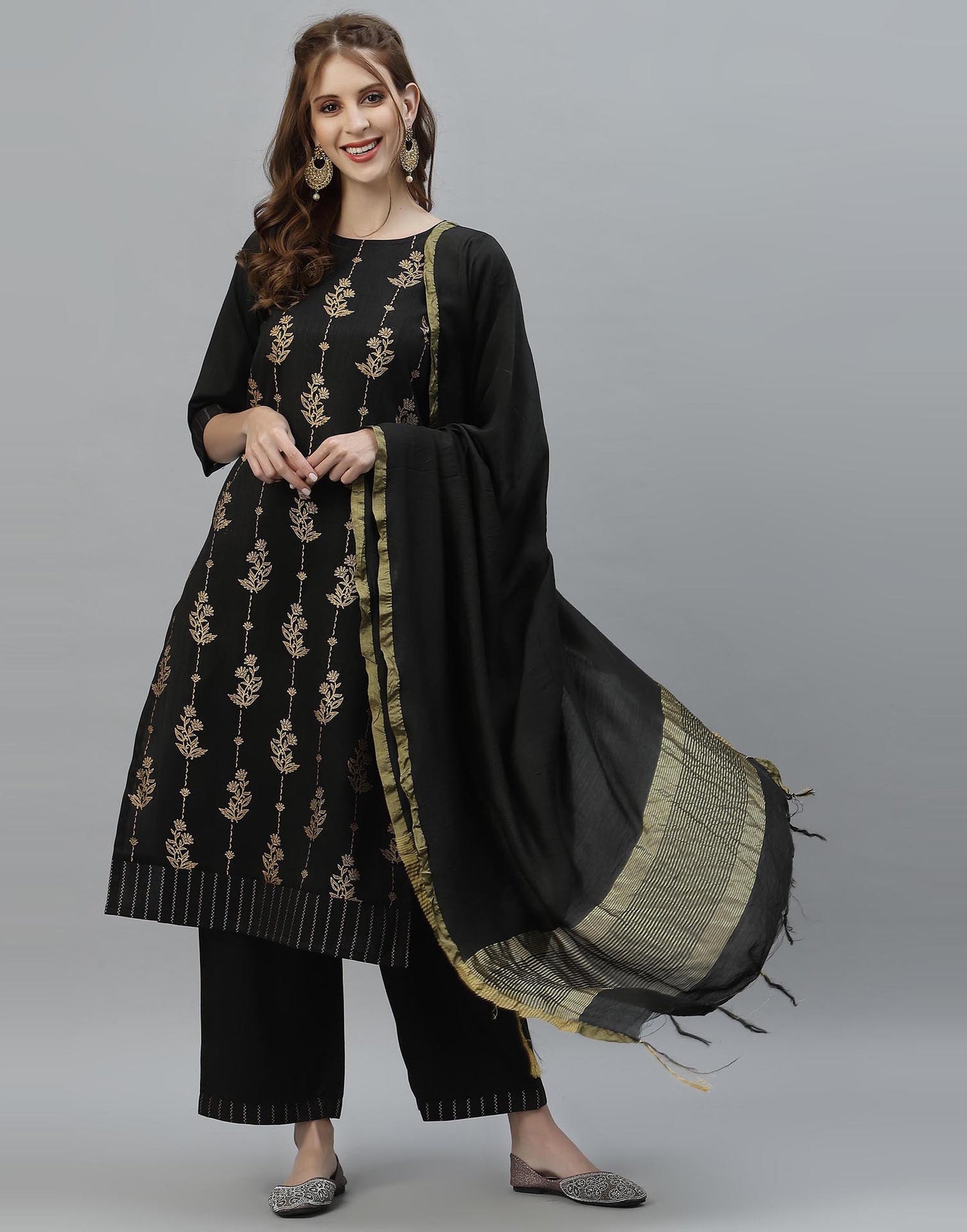 Black Kurti with Pant And Dupatta