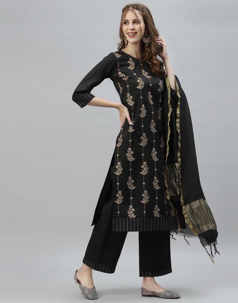 Black Kurti with Pant And Dupatta