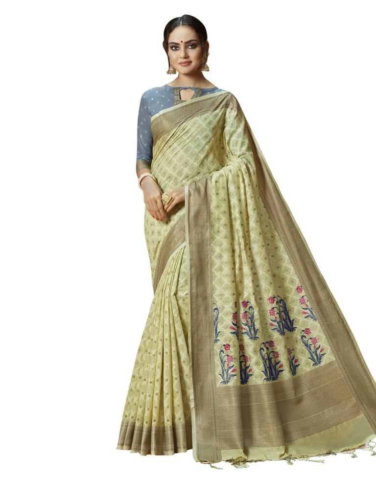 Green Coloured Cotton Silk Jacquard Partywear saree