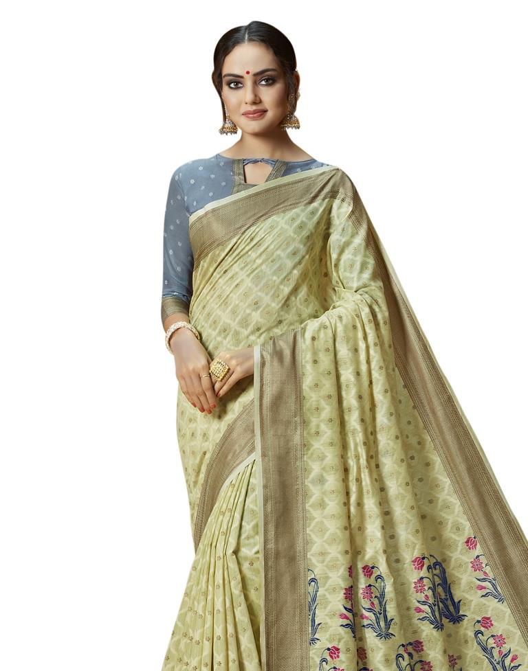 Green Coloured Cotton Silk Jacquard Partywear saree