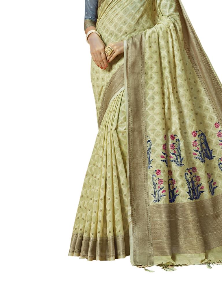 Green Coloured Cotton Silk Jacquard Partywear saree