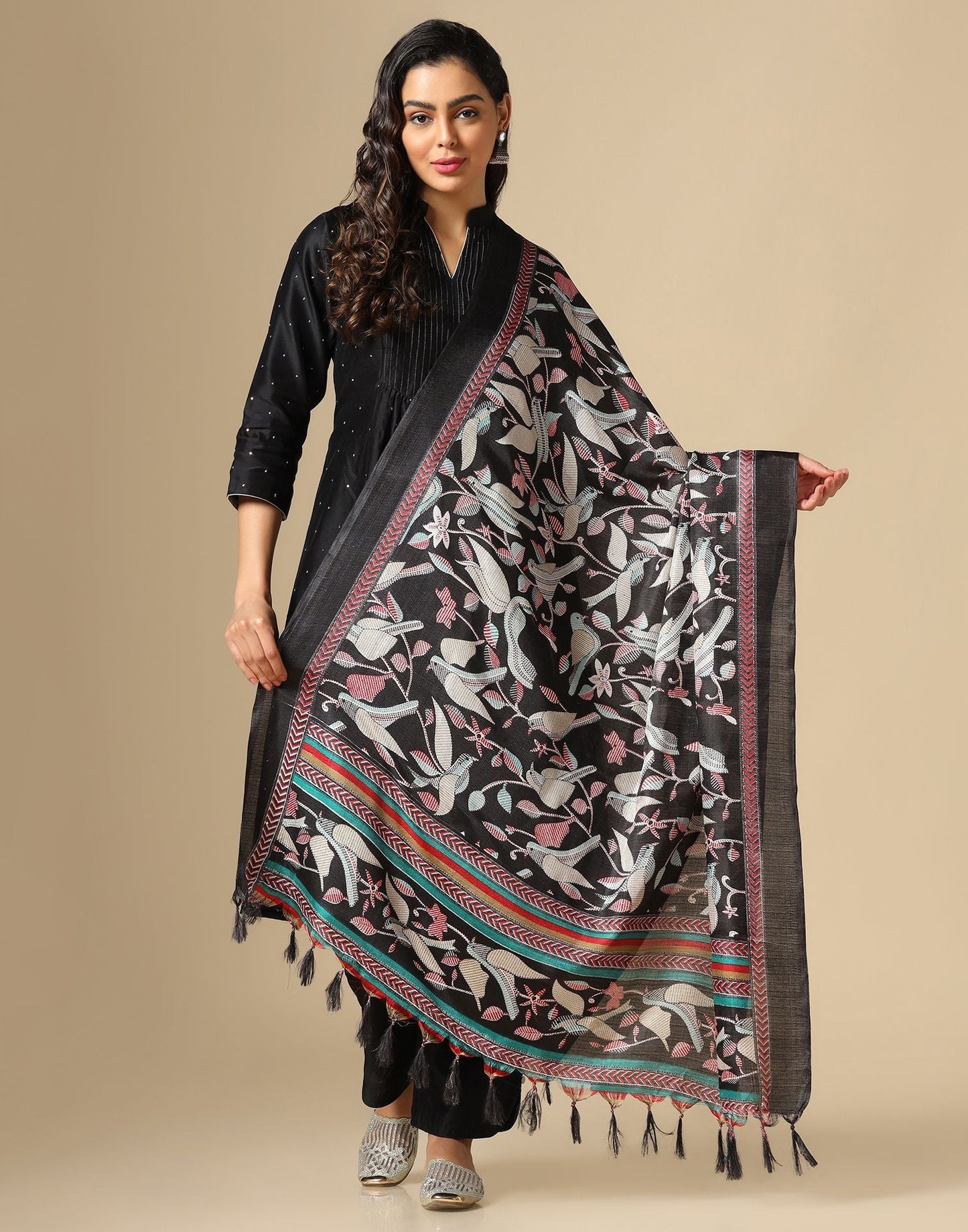 Black Khadi Silk Dupatta