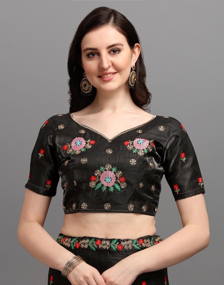 Black Coloured Poly Silk Embroidered Partywear Lehenga