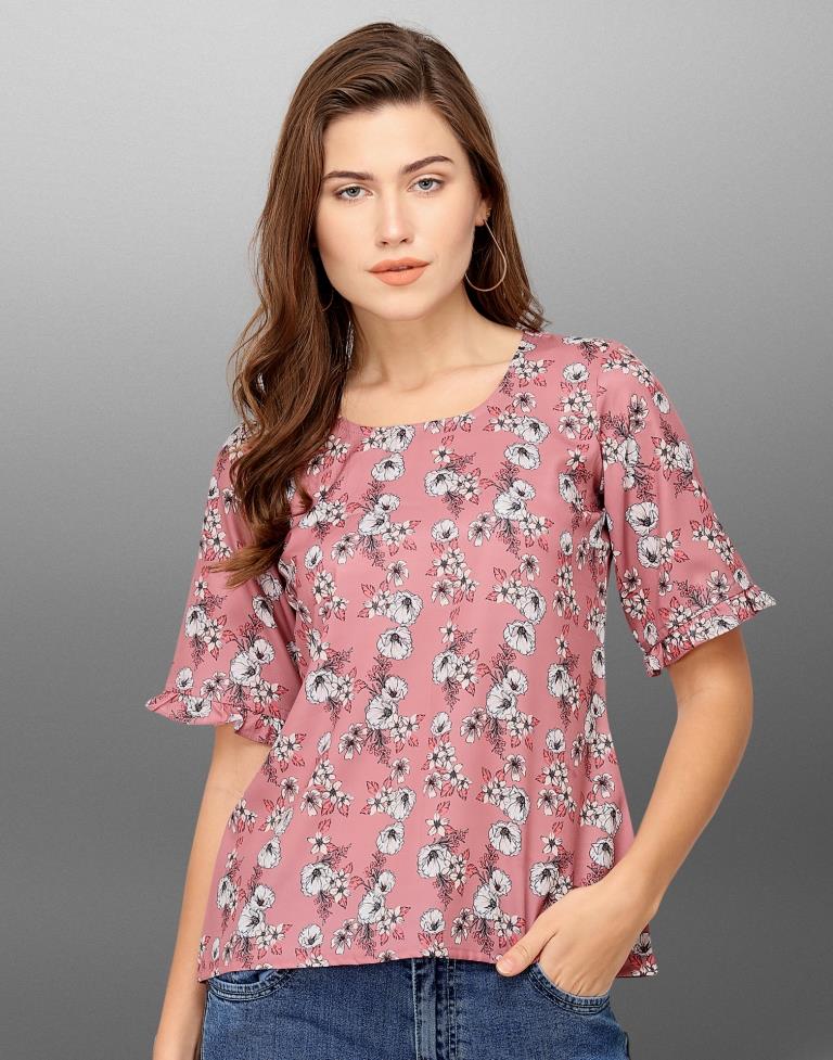 Graceful Pink Coloured Digital Printed Crepe Tops