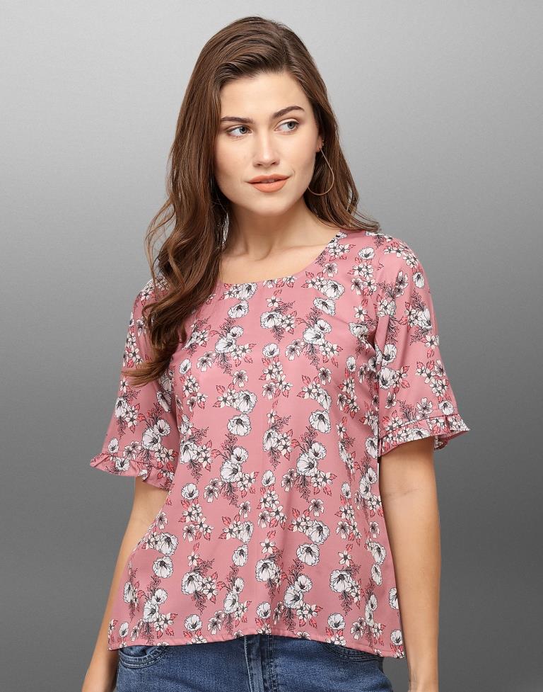 Graceful Pink Coloured Digital Printed Crepe Tops