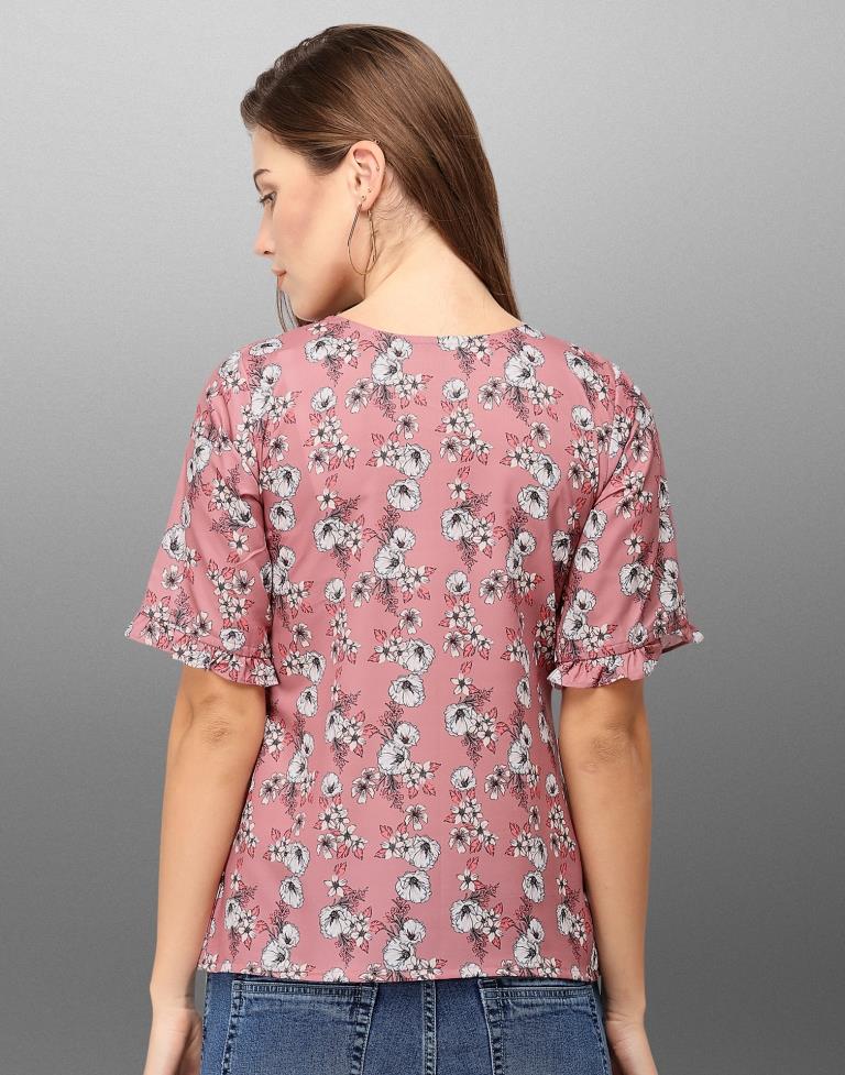 Graceful Pink Coloured Digital Printed Crepe Tops