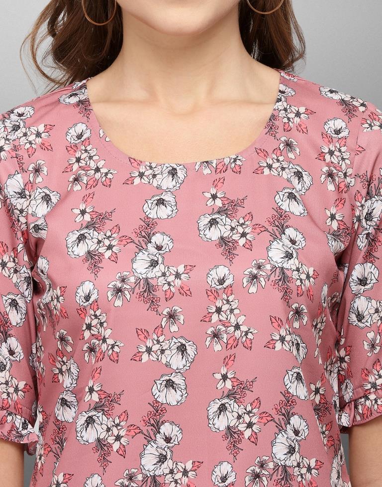 Graceful Pink Coloured Digital Printed Crepe Tops