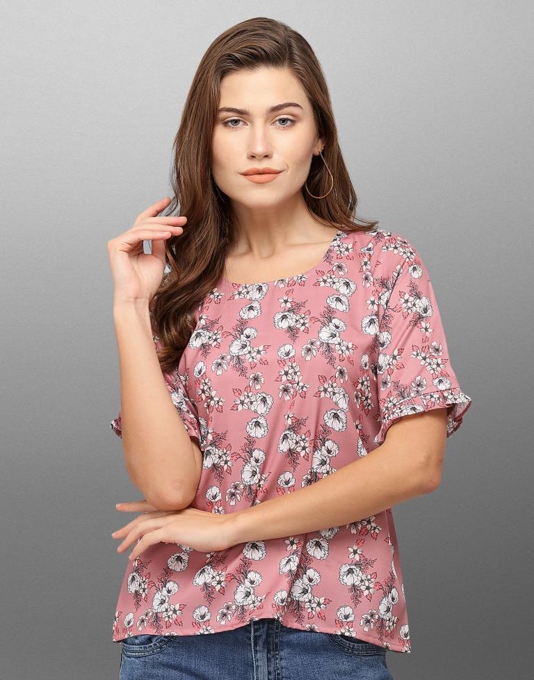 Graceful Pink Coloured Digital Printed Crepe Tops