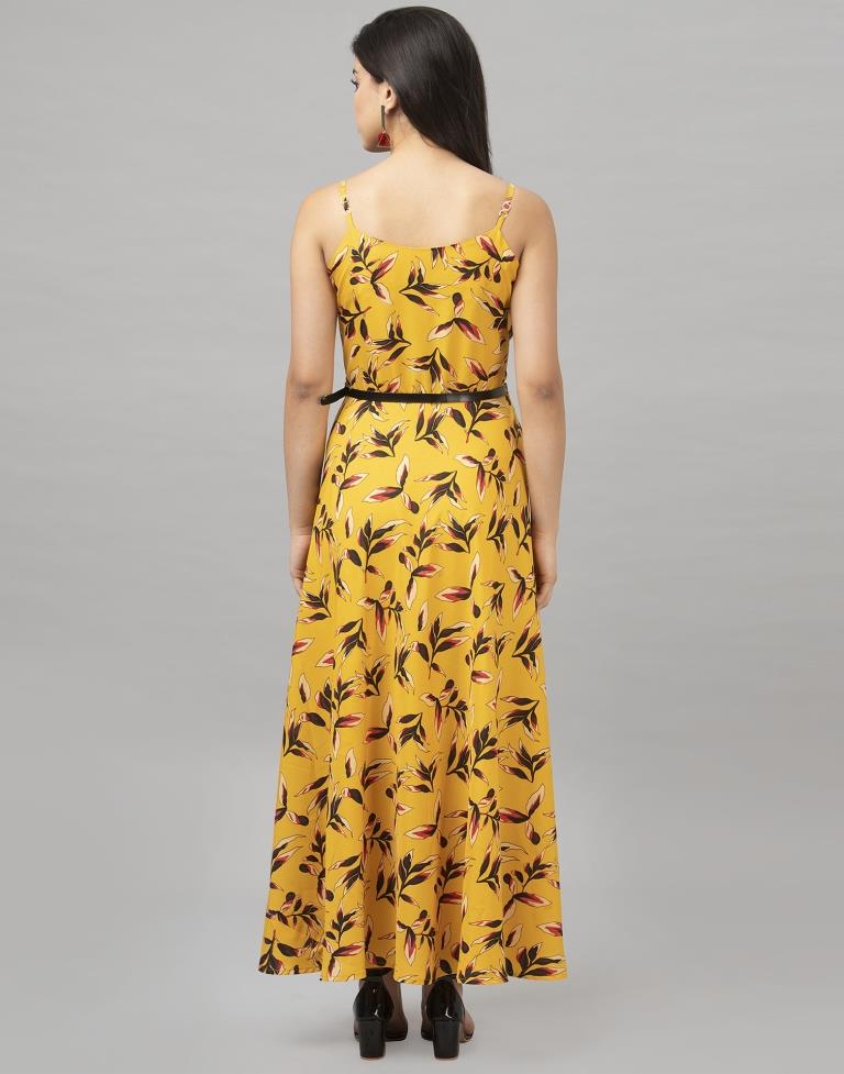 Bedazzling Mustard Yellow Coloured Digital Printed Crepe Dress