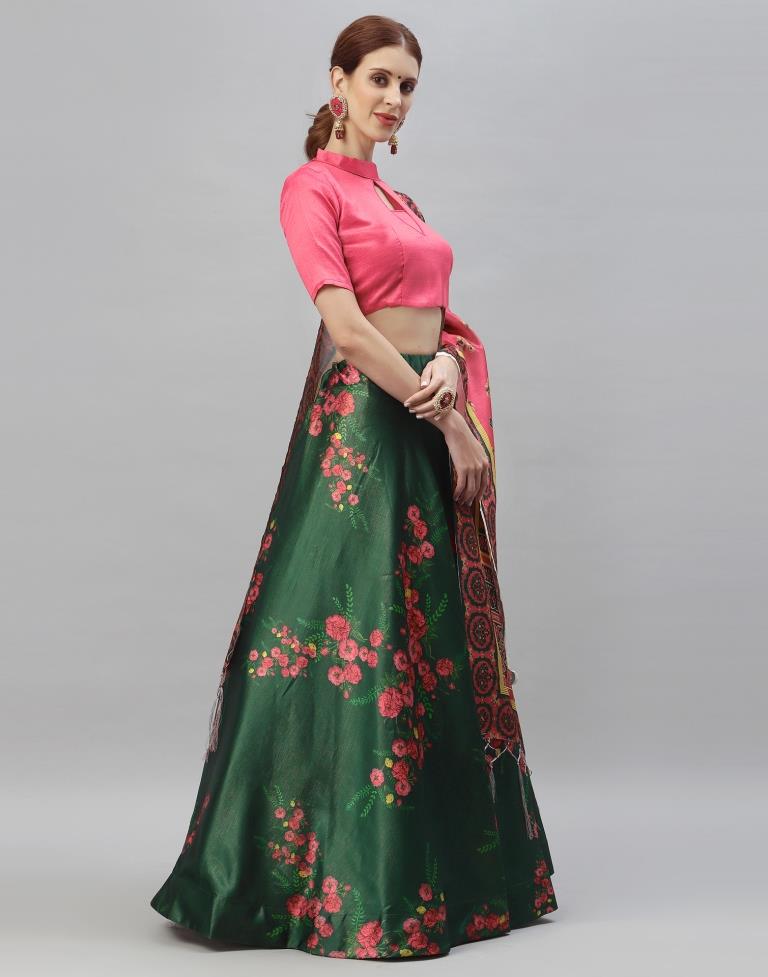 Green And Multicolour Printed Lehenga