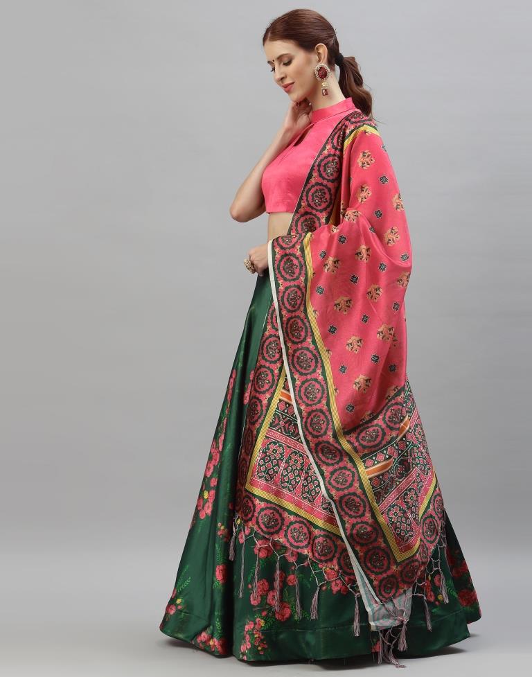 Green And Multicolour Printed Lehenga