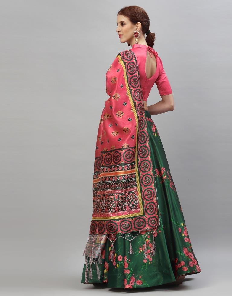 Green And Multicolour Printed Lehenga